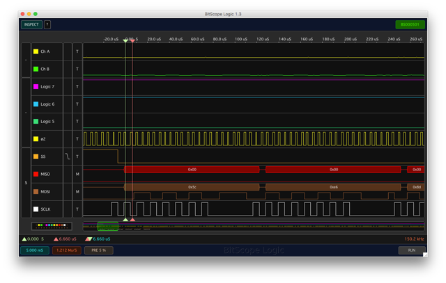 Screencapture of Bitscope Logic sniffing the SPI bus